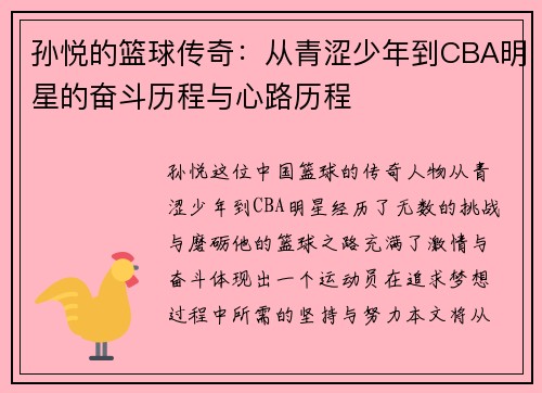 孙悦的篮球传奇：从青涩少年到CBA明星的奋斗历程与心路历程